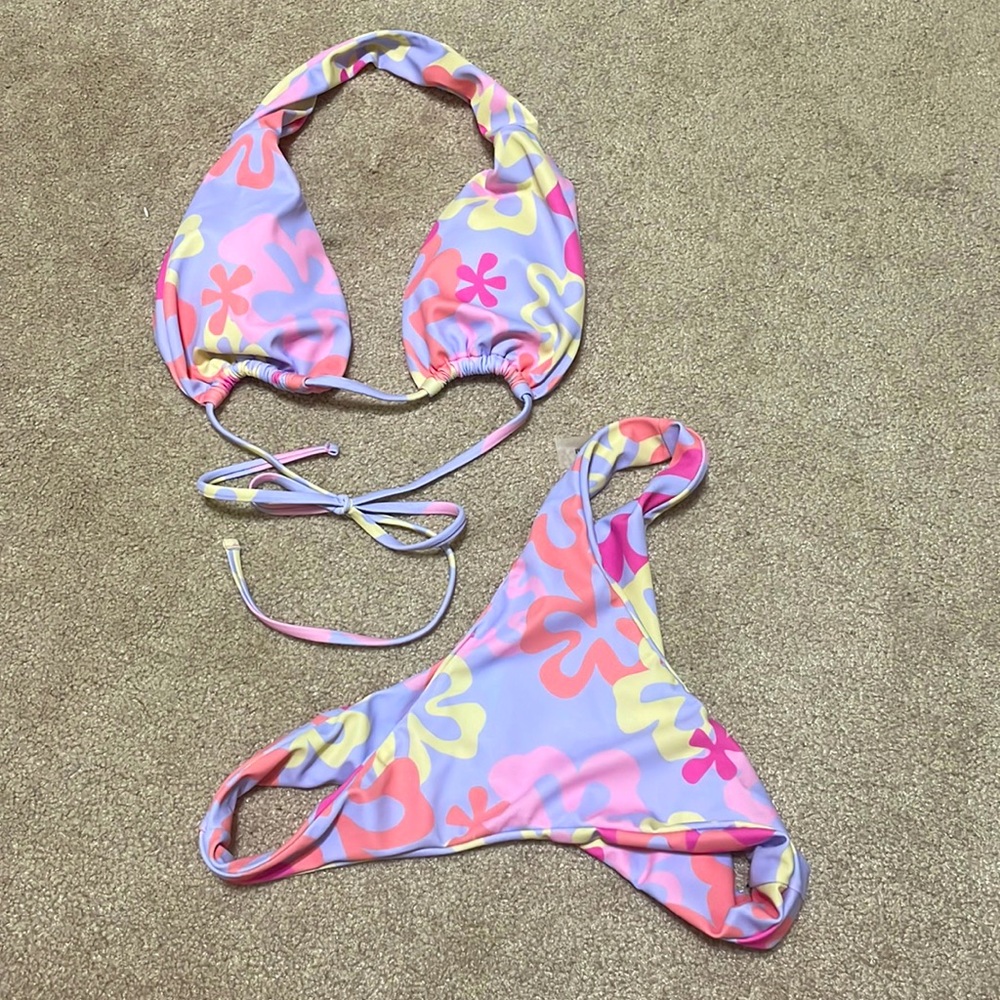 Cute two piece bikini , pink , yellow , purple